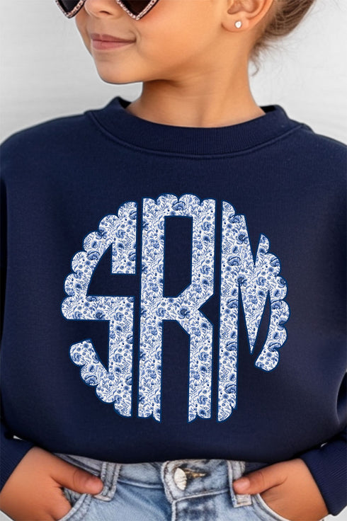 Youth Blue Chinoiserie 3 Letter Monogram Crew Sweatshirt