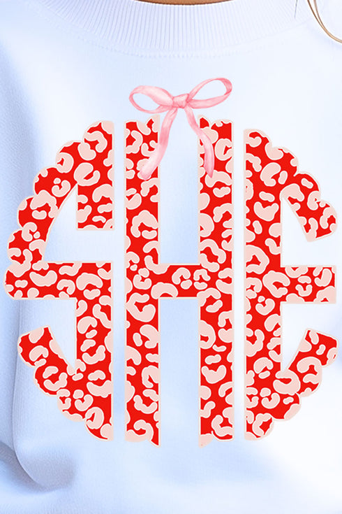 Youth Valentine Leopard 3 Letter Monogram Crew Sweatshirt