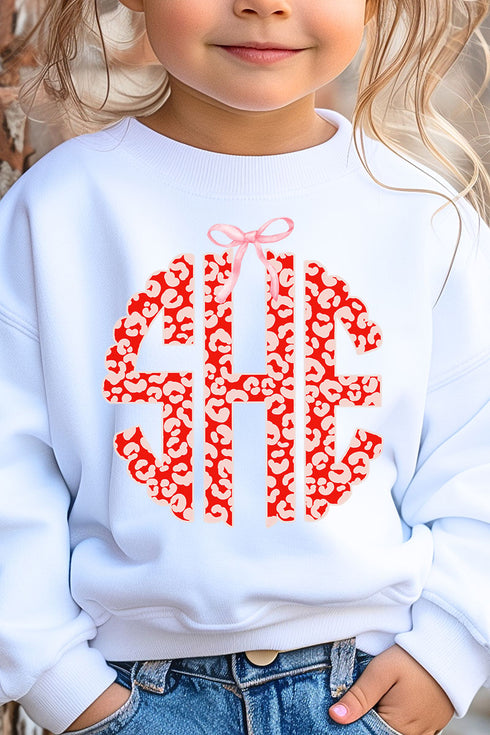 Youth Valentine Leopard 3 Letter Monogram Crew Sweatshirt