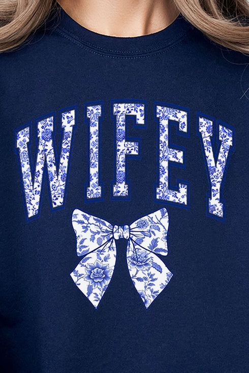 Arched Wifey Blue Chinoiserie Unisex NuBlend Crew Sweatshirt