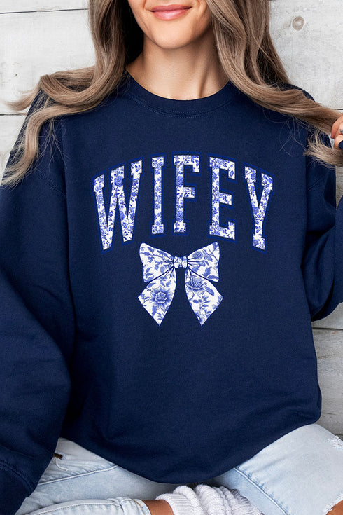 Arched Wifey Blue Chinoiserie Unisex NuBlend Crew Sweatshirt