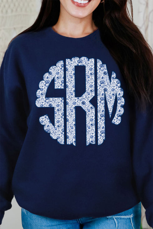 Blue Chinoiserie 3 Letter Monogram Unisex NuBlend Crew Sweatshirt