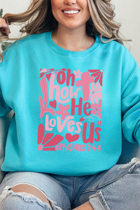 Boho Cross How He Loves Us Unisex NuBlend Crew Sweatshirt