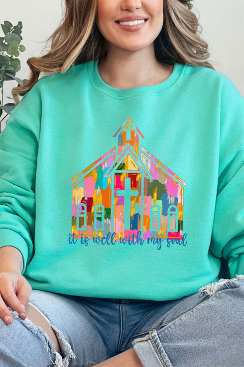 Brushed Colorful It Is Well With My Soul Unisex NuBlend Crew Sweatshirt