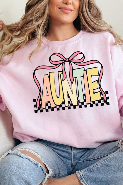 Checkered Bow Auntie Unisex NuBlend Crew Sweatshirt