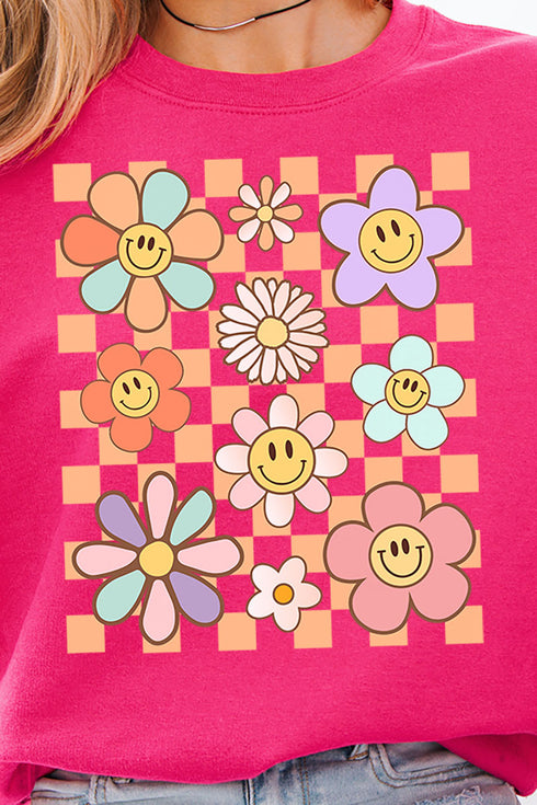 Checkered Happy Florals Unisex NuBlend Crew Sweatshirt