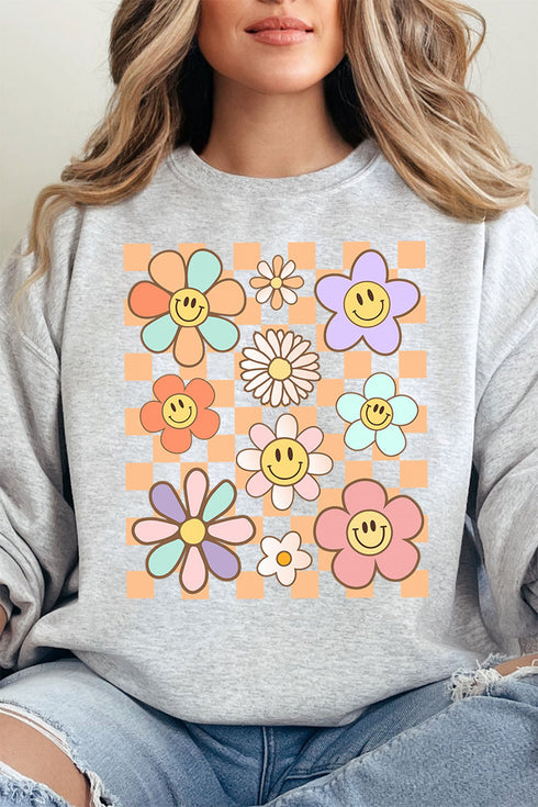 Checkered Happy Florals Unisex NuBlend Crew Sweatshirt