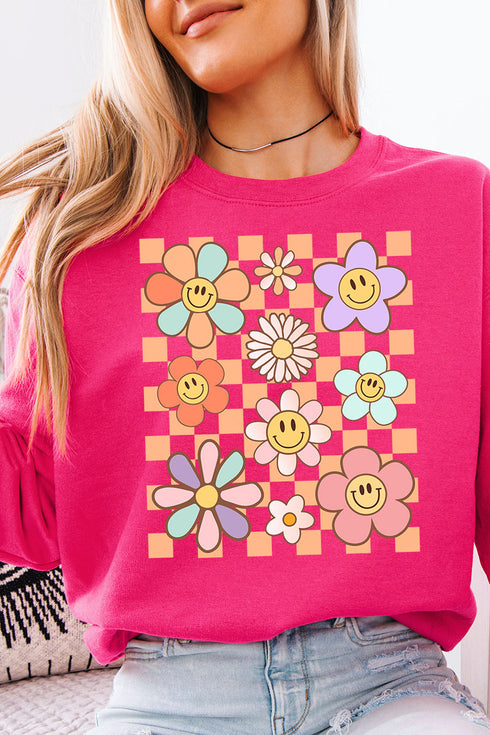 Checkered Happy Florals Unisex NuBlend Crew Sweatshirt