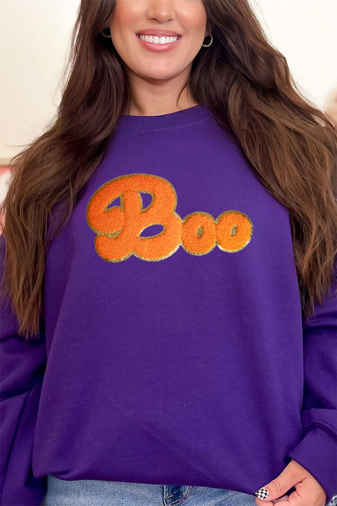BOO Large Chenille Patch Unisex NuBlend Crew Sweatshirt