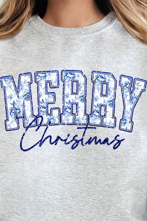 Chinoiserie Blue Merry Christmas Unisex NuBlend Crew Sweatshirt