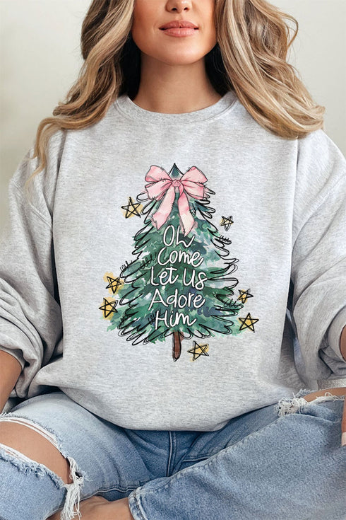 Christmas Tree Let Us Adore Him Unisex NuBlend Crew Sweatshirt