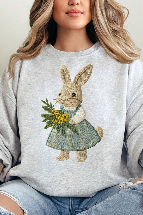 Faux Embroidery Vintage Bunny Unisex NuBlend Crew Sweatshirt