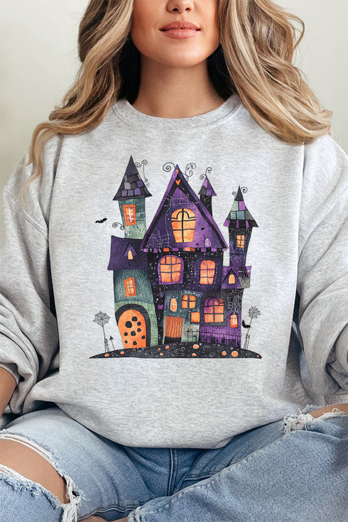 Faux Patchwork Haunted House Unisex NuBlend Crew Sweatshirt