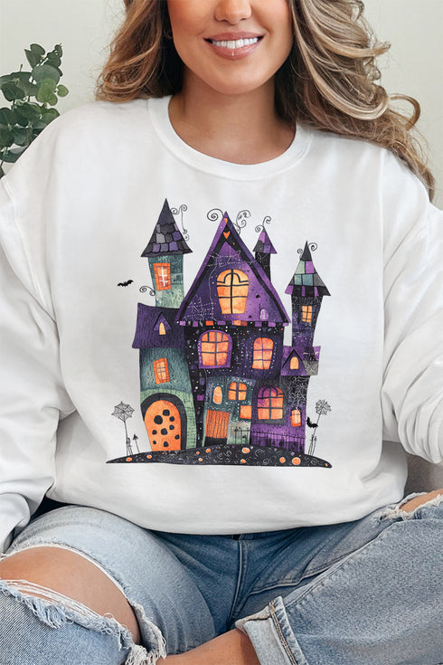 Faux Patchwork Haunted House Unisex NuBlend Crew Sweatshirt
