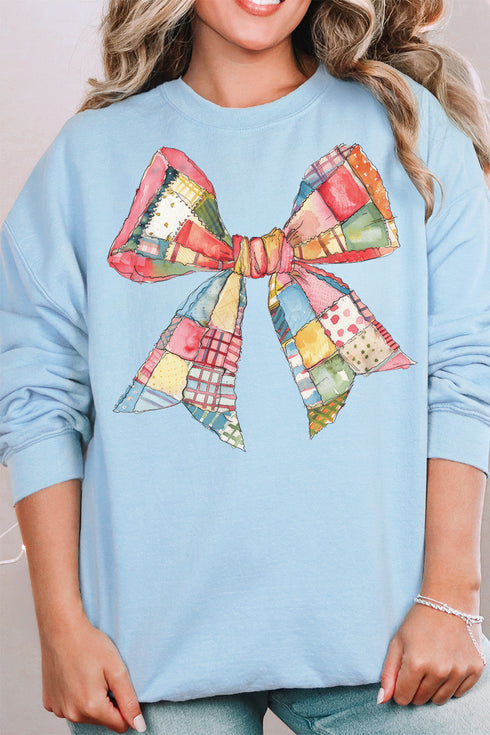 Faux Patchwork Quilt Stripe Bow Unisex NuBlend Crew Sweatshirt