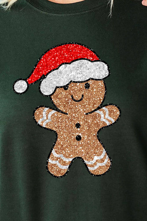 Festive Gingerbread Man Faux Sequin Transfer Unisex NuBlend Crew Sweatshirt