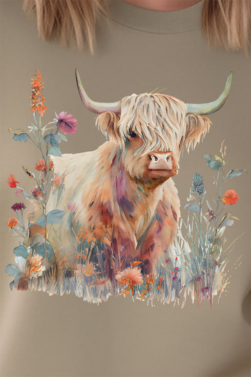 Floral Highland Cow Unisex NuBlend Crew Sweatshirt