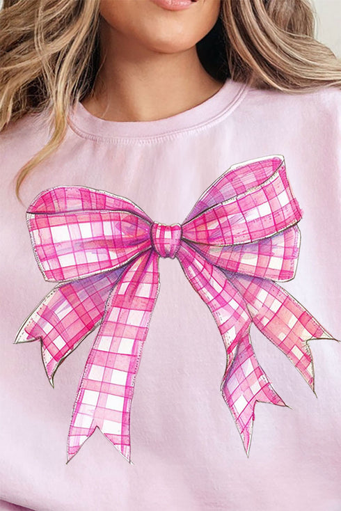 Hot Pink Gingham Bow Unisex NuBlend Crew Sweatshirt
