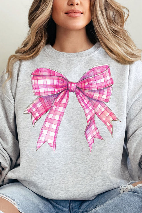 Hot Pink Gingham Bow Unisex NuBlend Crew Sweatshirt