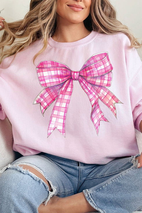 Hot Pink Gingham Bow Unisex NuBlend Crew Sweatshirt