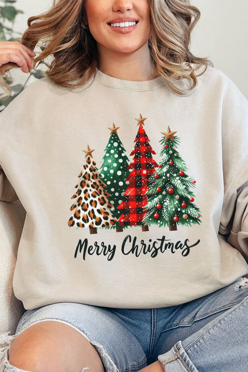 Mixed Print Trees Merry Christmas Unisex NuBlend Crew Sweatshirt