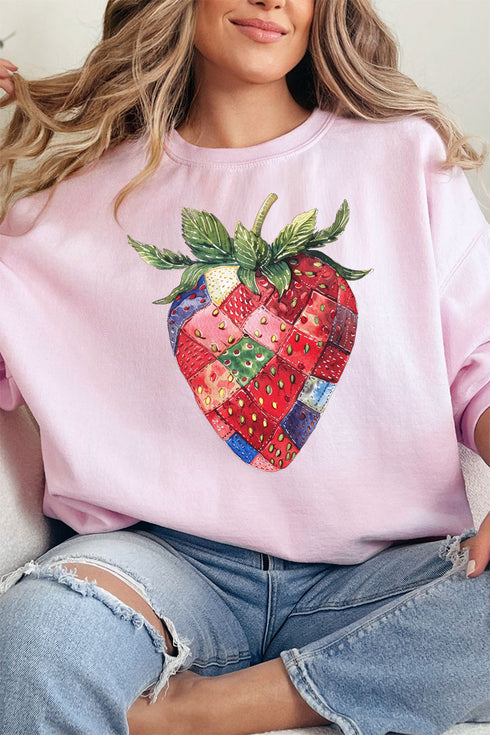 Faux Patchwork Strawberry Unisex NuBlend Crew Sweatshirt