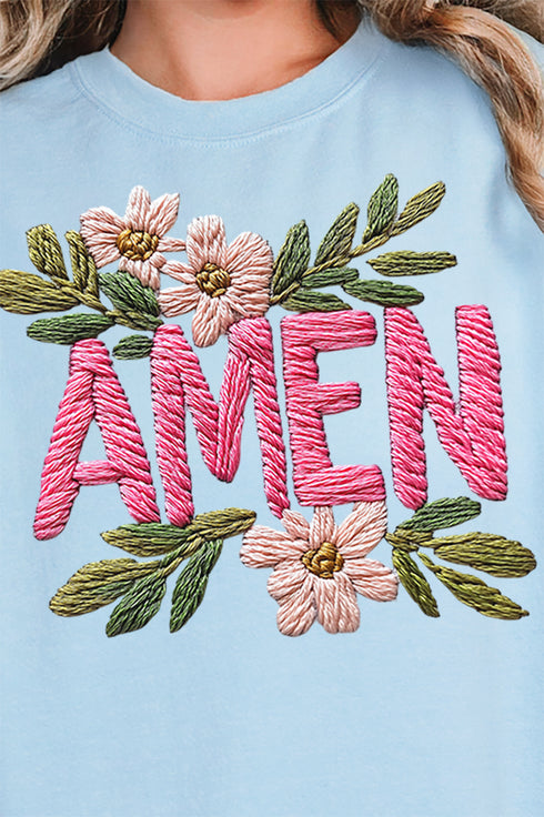 Pink Amen Faux Embroidery Unisex NuBlend Crew Sweatshirt