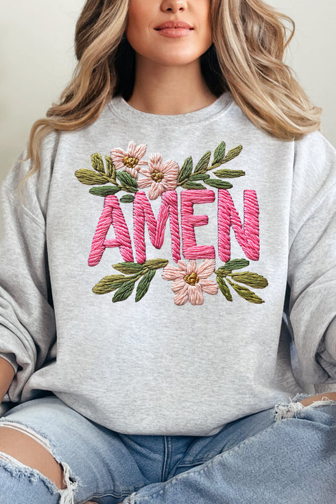 Pink Amen Faux Embroidery Unisex NuBlend Crew Sweatshirt