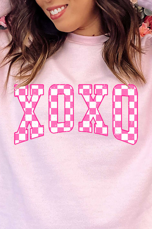 Pink Checkerboard XOXO Unisex NuBlend Crew Sweatshirt