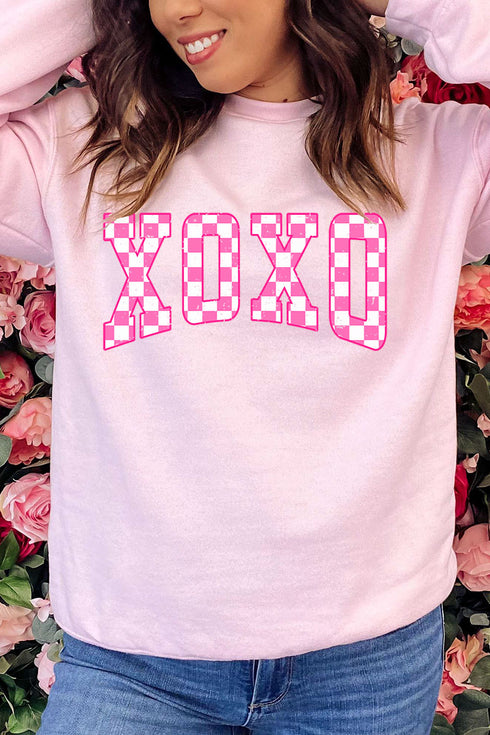 Pink Checkerboard XOXO Unisex NuBlend Crew Sweatshirt