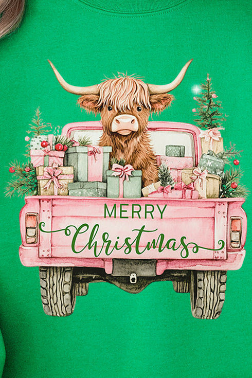 Pink Highland Cow Christmas Unisex NuBlend Crew Sweatshirt