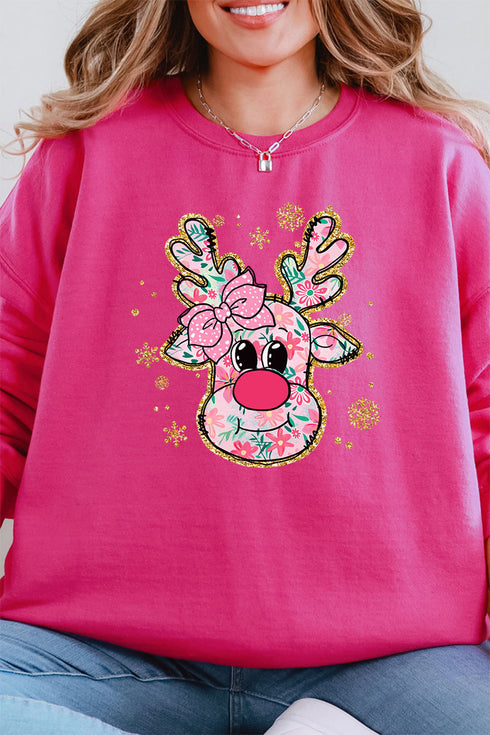 Preppy Blossom Reindeer Unisex NuBlend Crew Sweatshirt