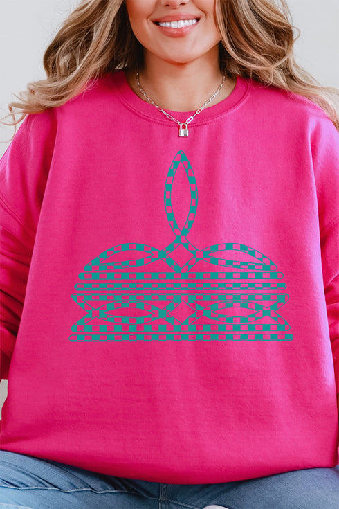 Turquoise Checkered Boot Stitch Unisex NuBlend Crew Sweatshirt