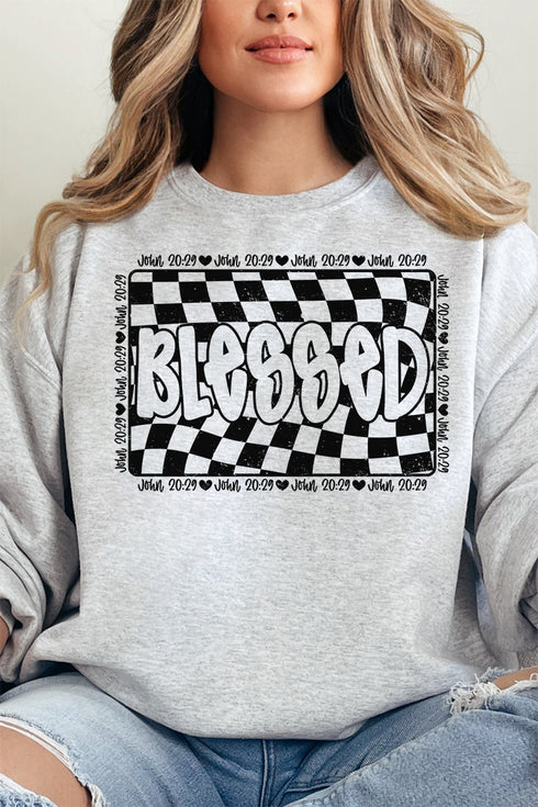 Wavy Checkered Blessed Unisex NuBlend Crew Sweatshirt