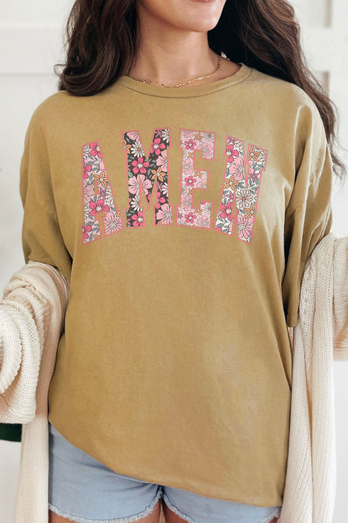 Floral Faux Embroidery Amen Premium Cotton Unisex T-Shirt