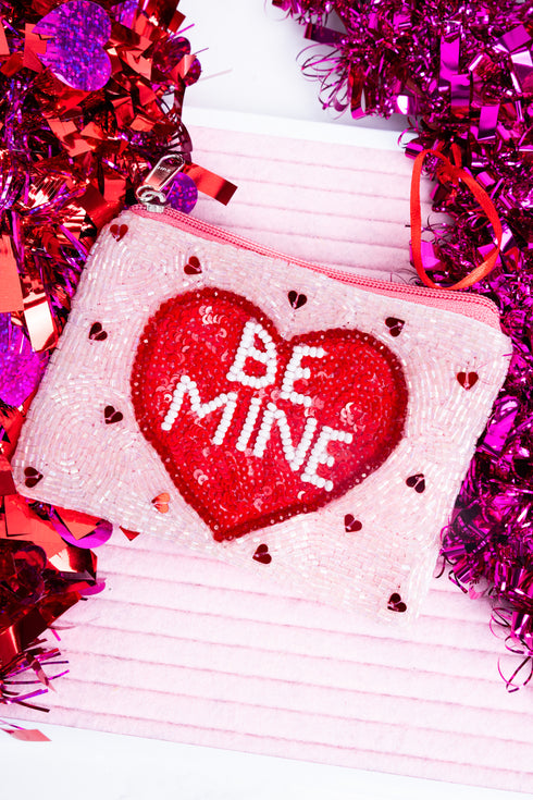 Pink 'Be Mine' Seed Bead Coin Purse