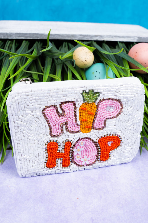 Hop Hop White Seed Bead Coin Purse
