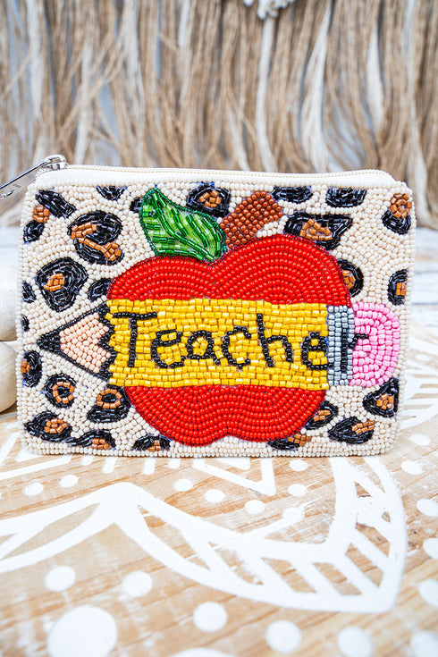 Sharp & Stylish Teacher Leopard Seed Bead Coin Purse