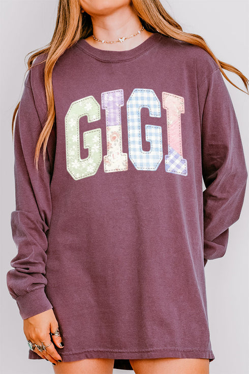Personalized Soft Stitch Mom Name Comfort Colors Heavyweight Long T-Shirt *Choose Your Name