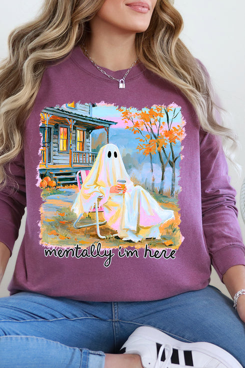 Ghost Mentally I'm Here Comfort Colors Heavyweight Long T-Shirt