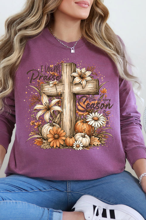Harvest Praise Cross Comfort Colors Heavyweight Long T-Shirt