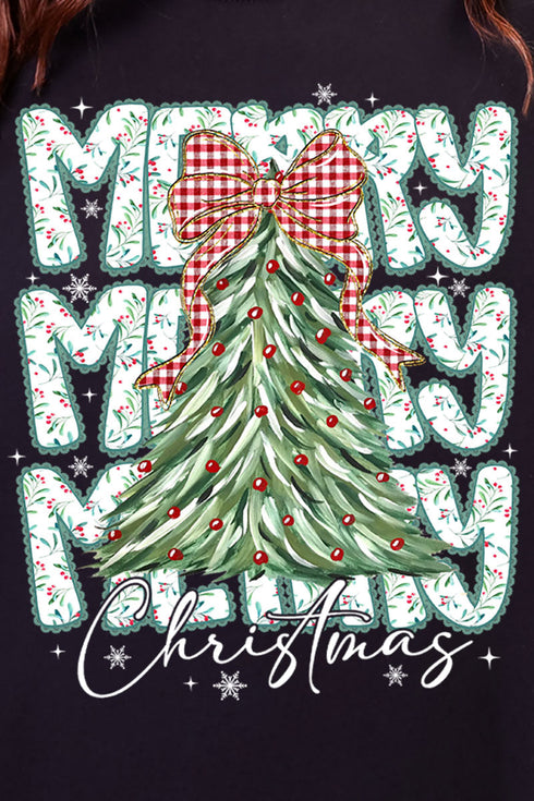 Stacked Holly Merry Christmas Tree Heavyweight Long Sleeve T-Shirt