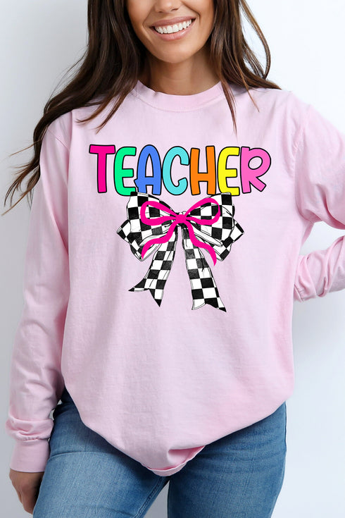 Colorful Teacher Ribbon Comfort Colors Heavyweight Long Sleeve T-Shirt