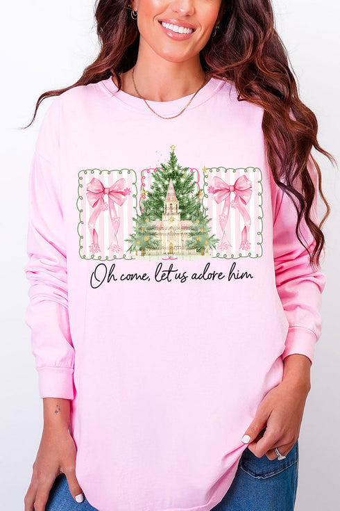 Notes Oh Come Let Us Adore Him Comfort Colors Heavyweight Long Sleeve T-Shirt