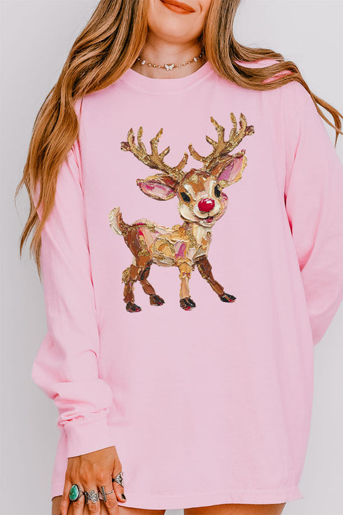 The Painted Red Nose Reindeer Comfort Colors Heavyweight Long Sleeve T-Shirt