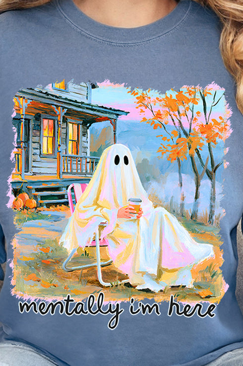 Ghost Mentally I'm Here Comfort Colors Heavyweight Long T-Shirt
