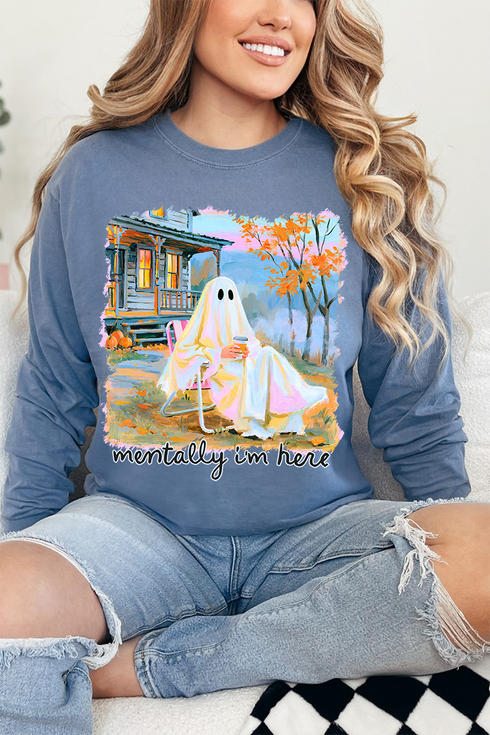 Ghost Mentally I'm Here Comfort Colors Heavyweight Long T-Shirt