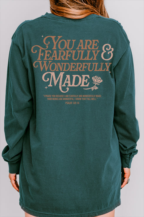 Wonderfully Made Front & Back Design Comfort Colors Heavyweight Long T-Shirt