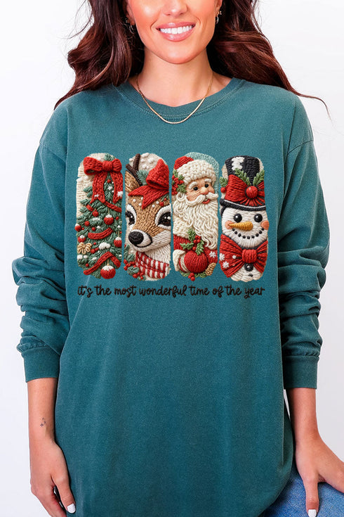Faux Yarn Most Wonderful Time Comfort Colors Heavyweight Long Sleeve T-Shirt