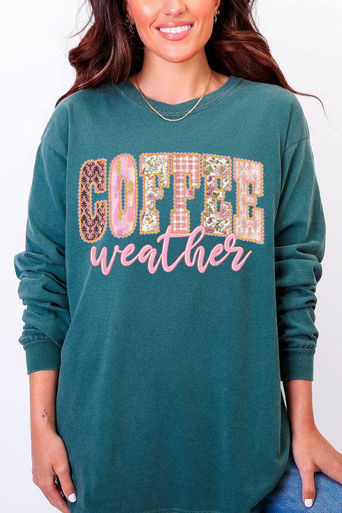 Pink Lace Coffee Weather Comfort Colors Heavyweight Long Sleeve T-Shirt